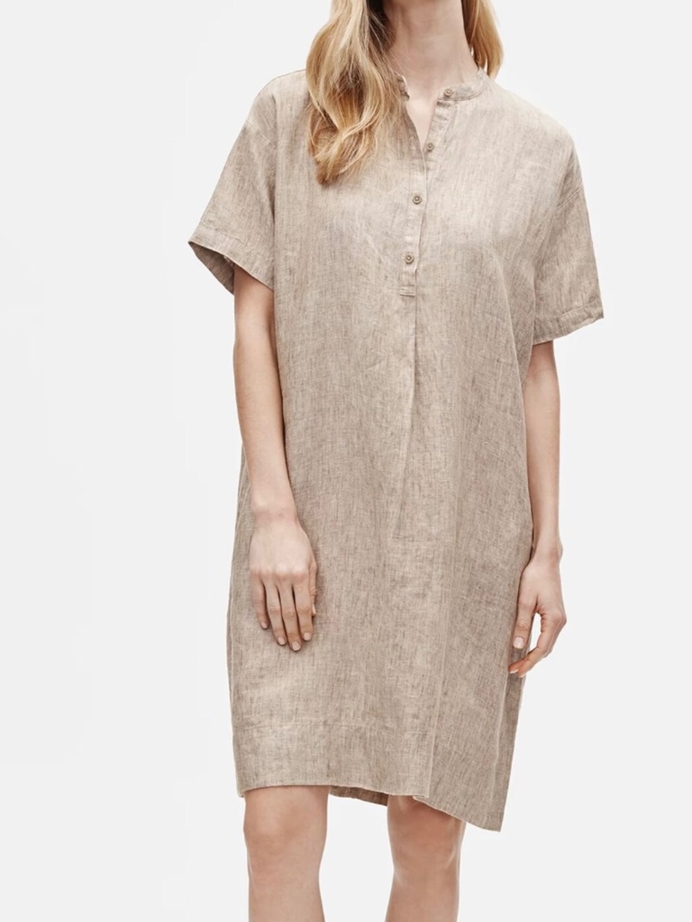 Eileen Fisher Organic Linen Shirtdress L Neutral Coastal Minimalist Dress Resort